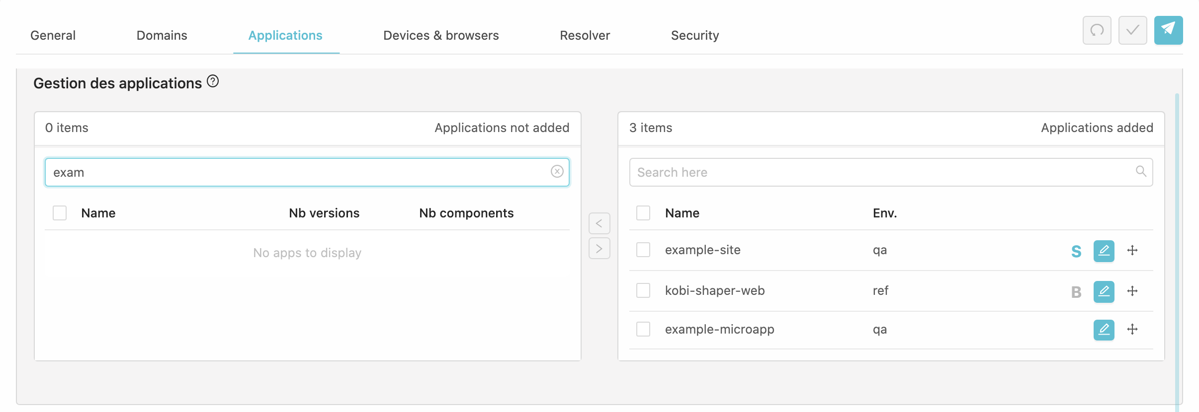 Applications config